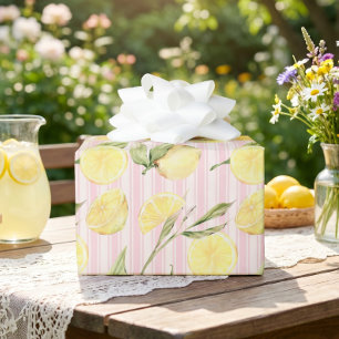 Lemon Pink Stripes Wrapping Paper