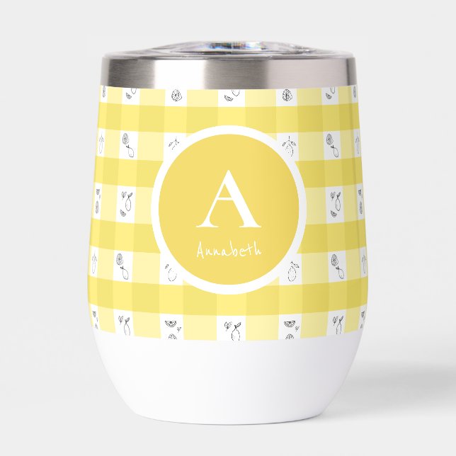 Lemon Plaid Monogram Thermal Wine Tumbler (Front)