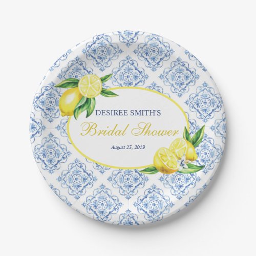 Lemon Plates Blue Tile Italian Paper Plates