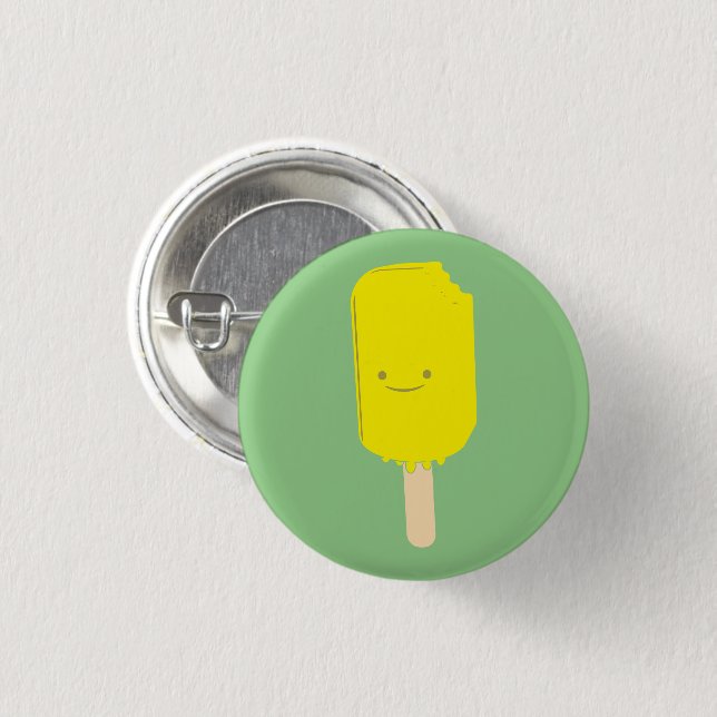 Lemon Popsicle Cartoon Drawing Button (Front & Back)
