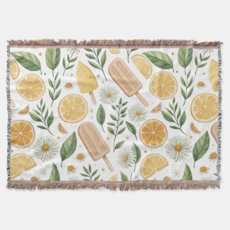 Lemon Popsicle & Floral Throw Blanket