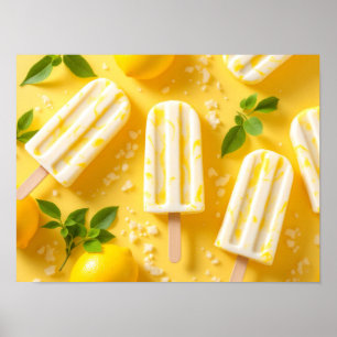 Lemon Popsicle Summer Food Pattern Yellow Poster