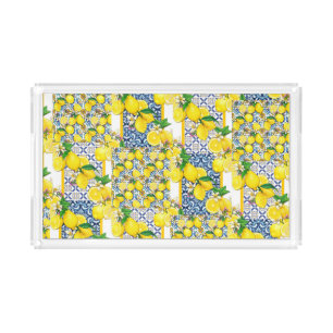 Lemon Portuguese Azulejo Mediterranean Santorini   Acrylic Tray