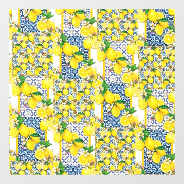 Lemon Portuguese Azulejo Mediterranean Santorini Floor Decals (Front)