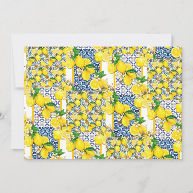 Lemon Portuguese Azulejo Mediterranean Santorini Invitation (Front)