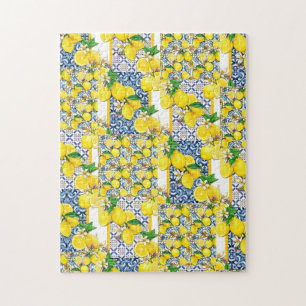Lemon Portuguese Azulejo Mediterranean Santorini Jigsaw Puzzle