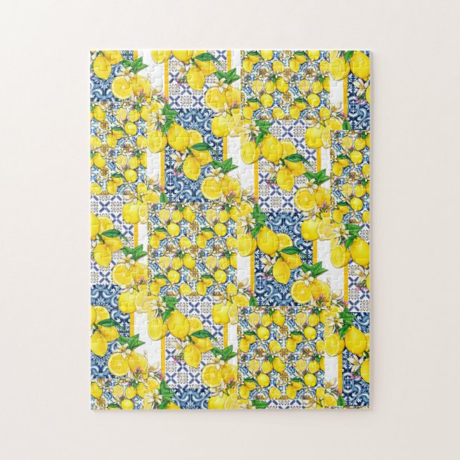 Lemon Portuguese Azulejo Mediterranean Santorini Jigsaw Puzzle (Vertical)