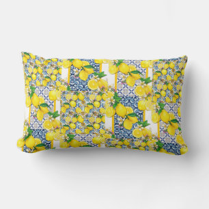 Lemon Portuguese Azulejo Mediterranean Santorini Lumbar Pillow