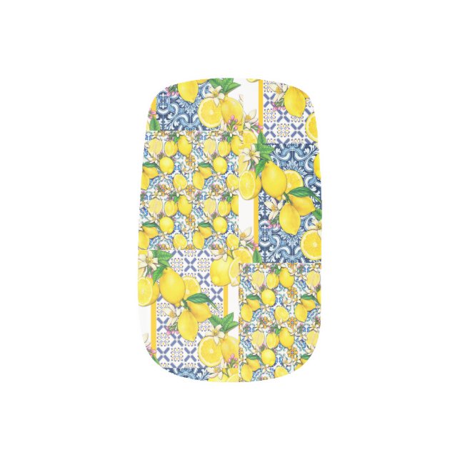 Lemon Portuguese Azulejo Mediterranean Santorini  Minx Nail Art (Left Thumb)