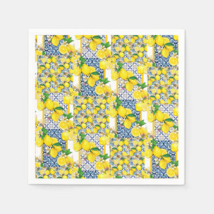 Lemon Portuguese Azulejo Mediterranean Santorini  Napkins