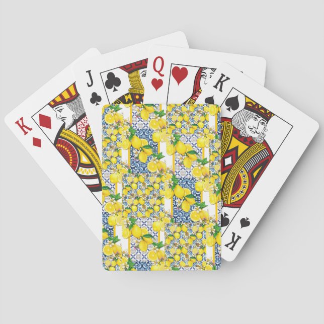 Lemon Portuguese Azulejo Mediterranean Santorini  Poker Cards (Back)