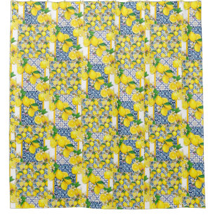 Lemon Portuguese Azulejo Mediterranean Santorini   Shower Curtain