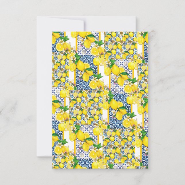 Lemon Portuguese Azulejo Mediterranean Santorini Thank You Card (Front)