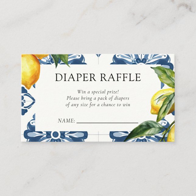 Lemon Positano Italian Baby Shower Diaper Raffle Enclosure Card (Front)