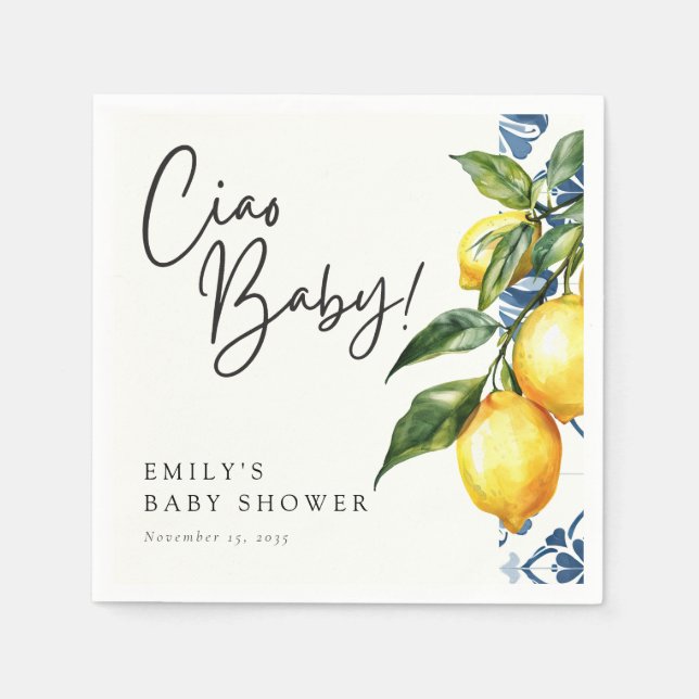 Lemon Positano Italian Baby Shower Napkins (Front)