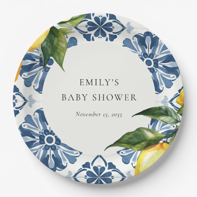 Lemon Positano Italian Baby Shower Paper Plates (Front)