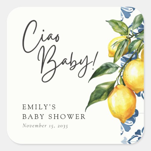 Lemon Positano Italian Baby Shower Square Sticker