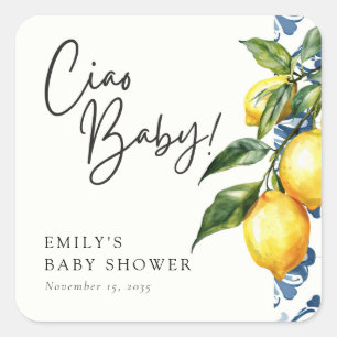 Lemon Positano Italian Baby Shower Square Sticker