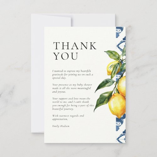 Lemon Positano Italian Baby Shower Thank You Card