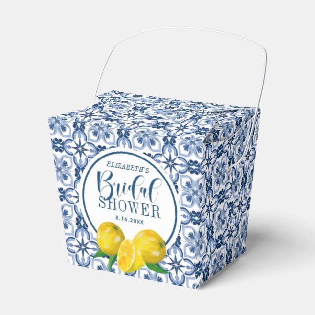 Lemon Positano Italian Blue Tile  Favor Box (Front Side)