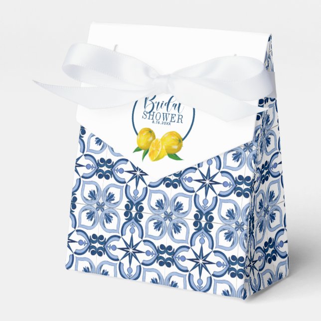 Lemon Positano Italian Blue Tile  Favor Boxes (Front Side)