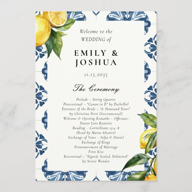 Lemon Positano Italian Wedding Ceremony Program (Front)