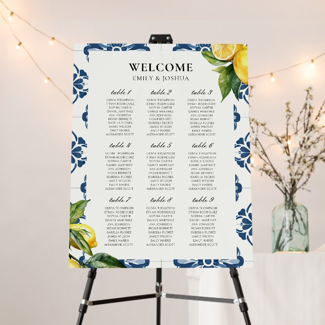 Lemon Positano Italian Wedding Seating Chart Foam Board (In Situ (Stand))