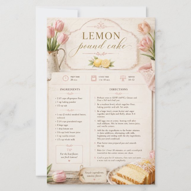 Lemon Pound Cake, Pink Tulips Rustic Farmhouse (Front)