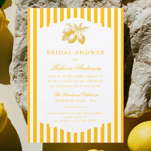 Lemon Preppy Stripes Yellow Citrus Bridal Shower Invitation