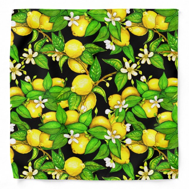 Lemon Print Bandana on black (Front)
