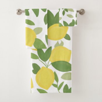Lemon Print Bath Towel Set by coffeecatdesigns at Zazzle