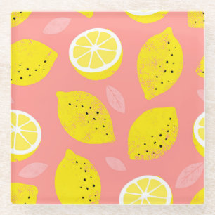 Lemon print, bright seamless summer pattern. glass coaster