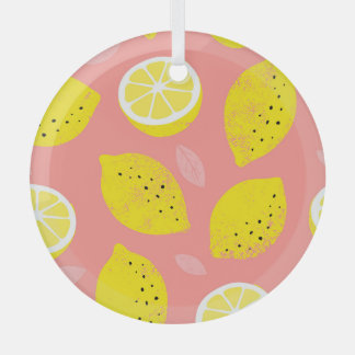 Lemon print, bright seamless summer pattern. glass ornament