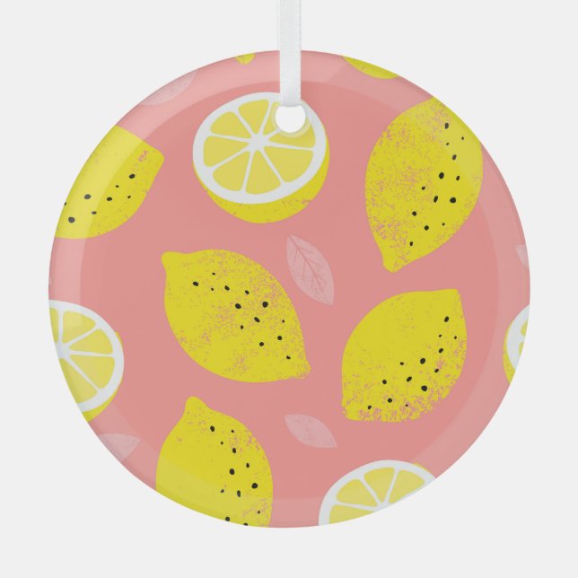 Lemon print, bright seamless summer pattern. glass ornament (Front)