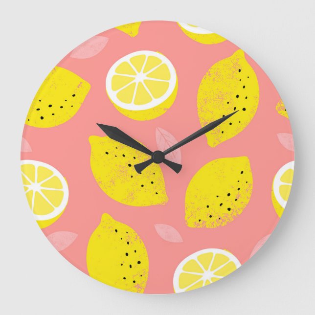 Lemon print, bright seamless summer pattern. large clock (Front)
