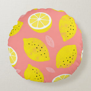 Lemon print, bright seamless summer pattern. round pillow