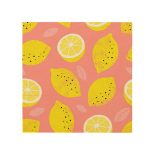 Lemon print, bright seamless summer pattern. wood wall art