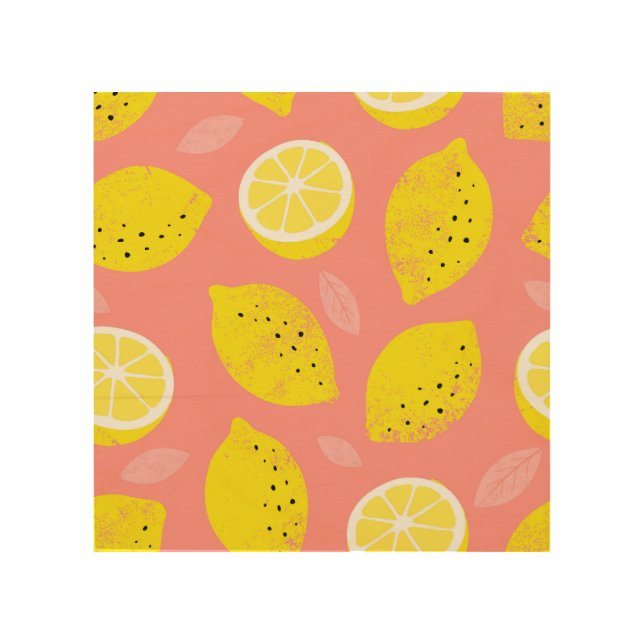 Lemon print, bright seamless summer pattern. wood wall art (Front)