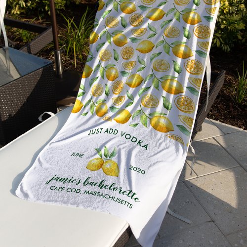 Lemon Print  Citrus Bachelorette Weekend Beach Towel