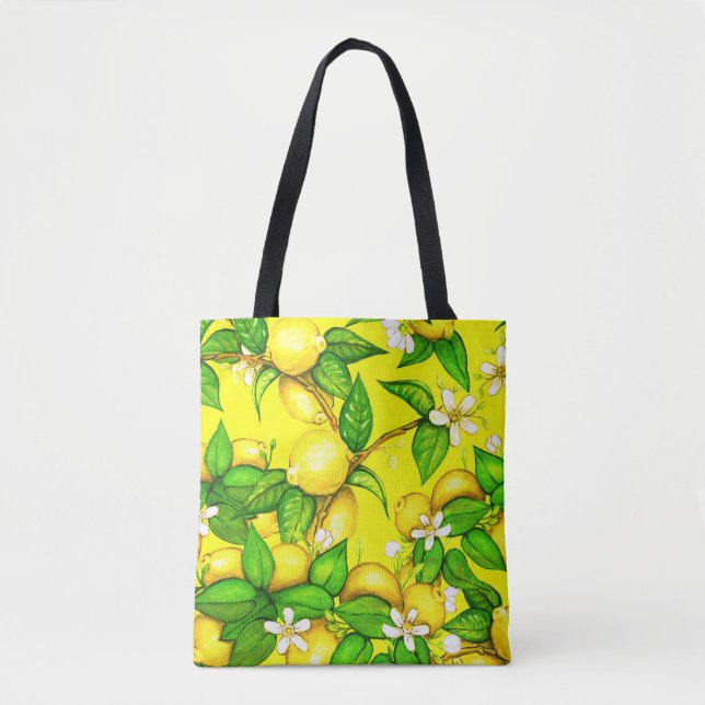 Lemon Print Handbag on yellow (Front)
