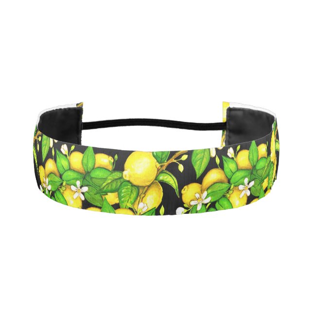 Lemon Print Headband on black (Front)