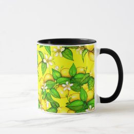 Lemon print mug on yellow