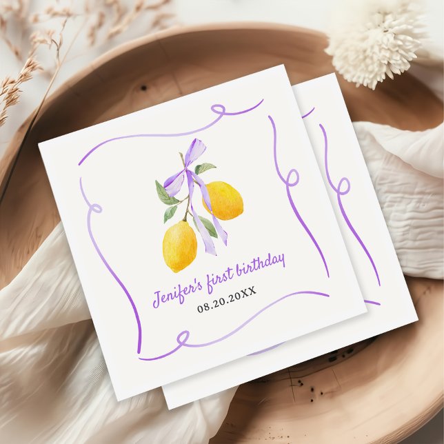 Lemon Purple Bow First Birthday Party  Napkins (Creator Uploaded)