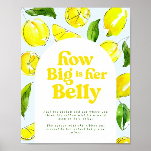 Lemon Retro How Big is her Belly Baby Shower Games Poster
