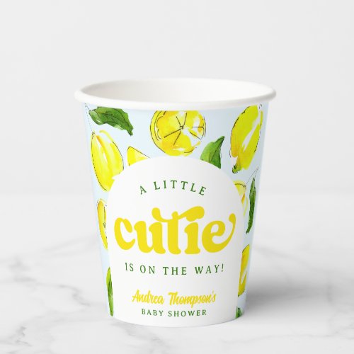 Lemon Retro Little Cutie on the Way Baby Shower Paper Cups