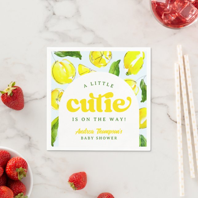 Lemon Retro Little Cutie Yellow Arch Baby Shower Napkins (Insitu)