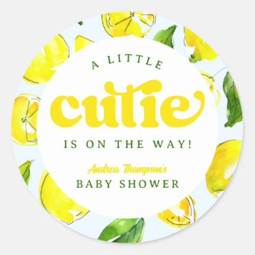 Lemon Retro Little Cutie Yellow Baby Shower Classic Round Sticker
