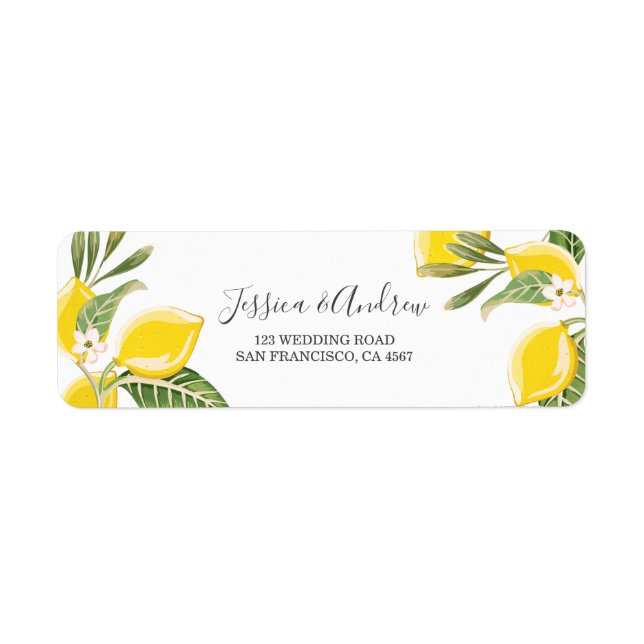 Lemon Return Address Label Foliage Citrus Bohomian (Front)
