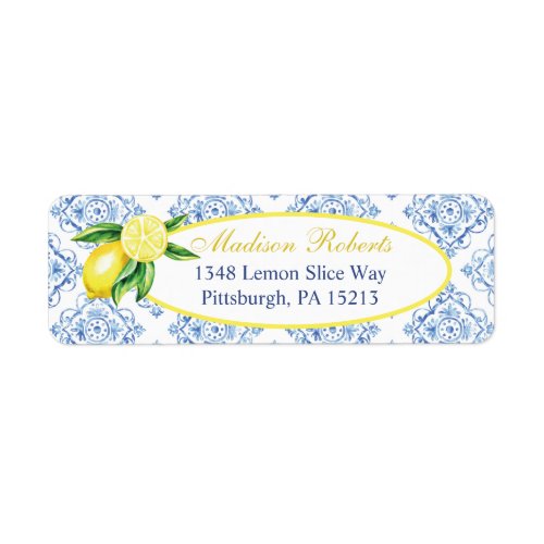 Lemon Return Address Labels Blue Tile Italian Label