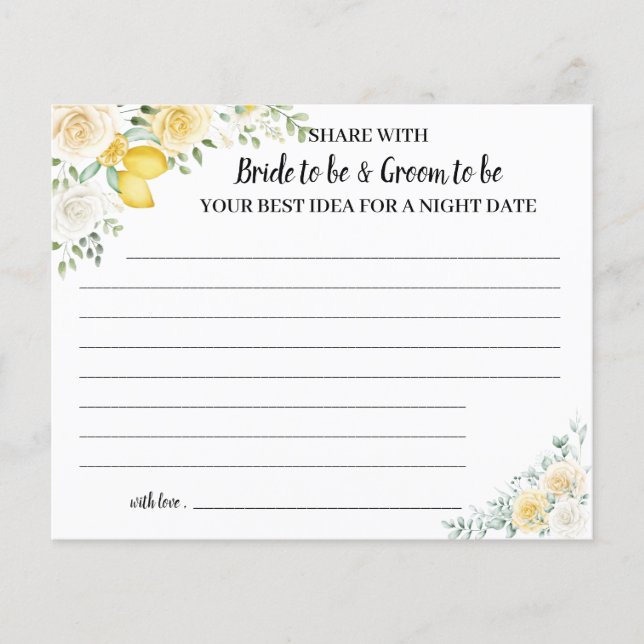 Lemon& Roses Share a Date Night Bridal Shower Card Flyer (Front)